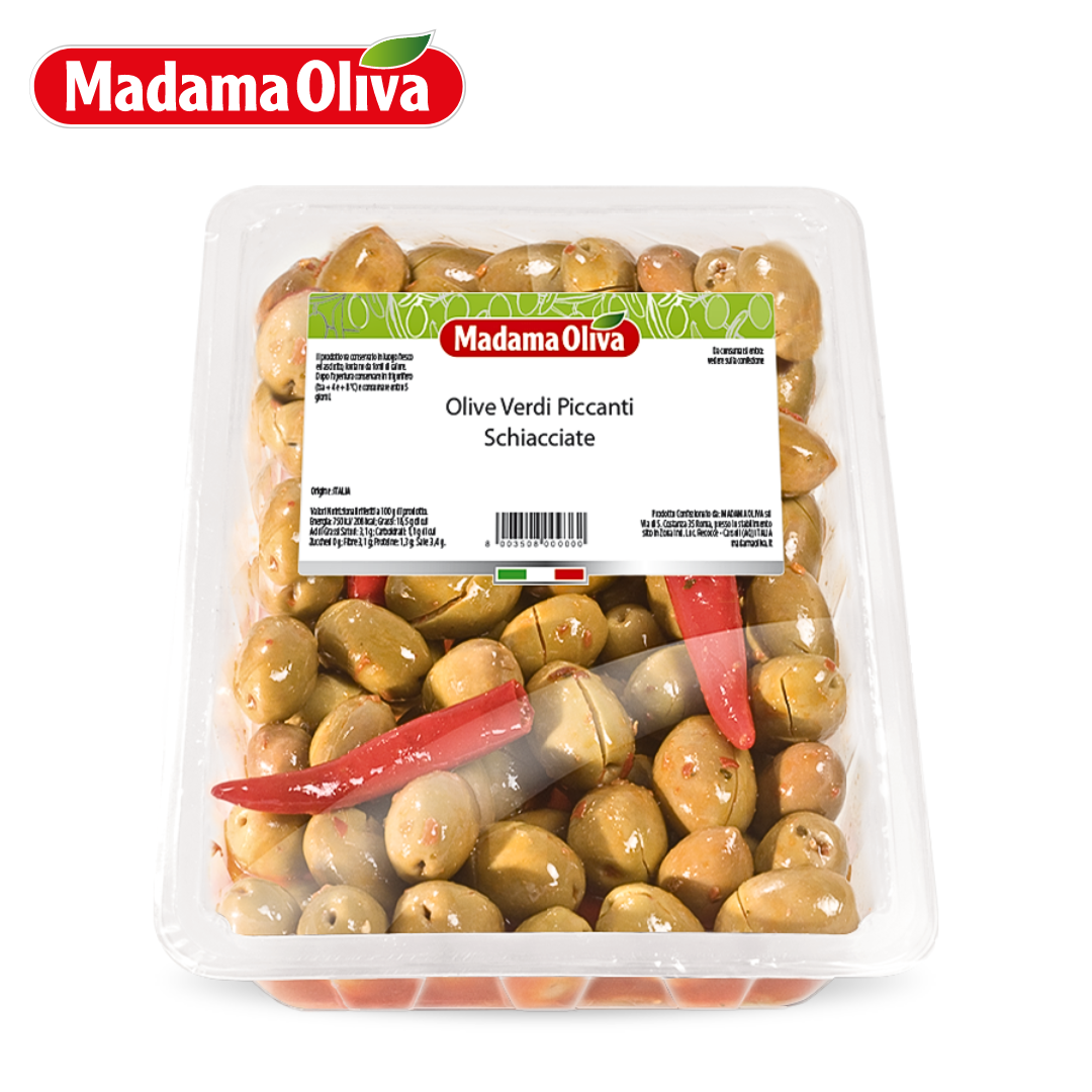 Madama Oliva Seasoned Crushed Green Nocellara Etnea Olives 1kg