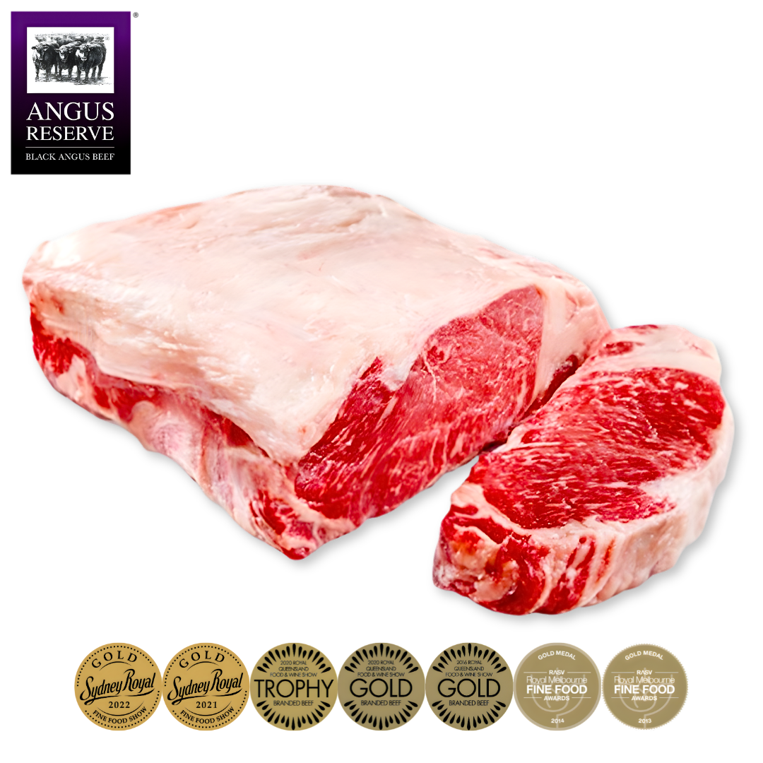 Angus Reserve black angus striploin MBS2 steak marbling