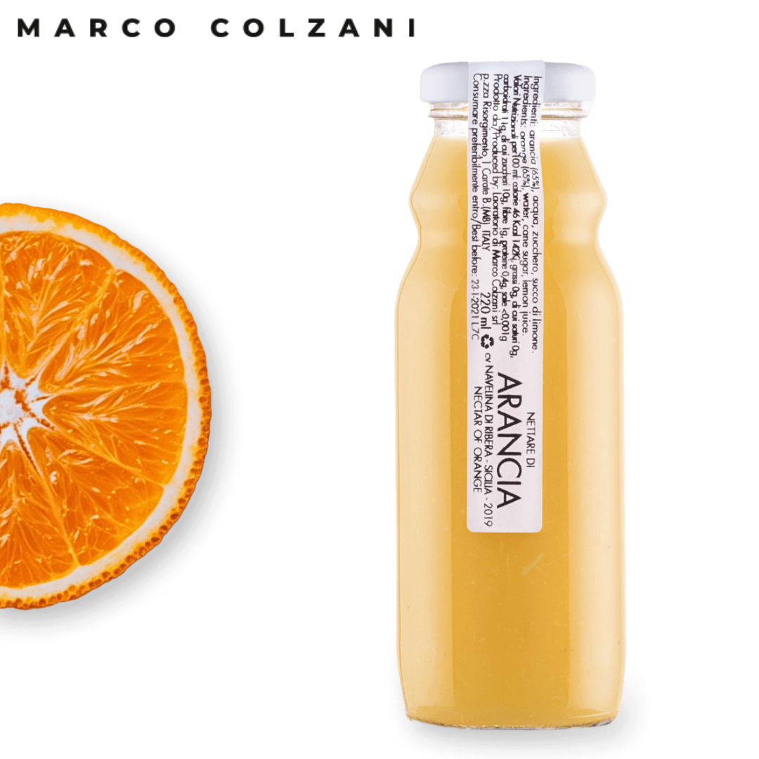 Marco Colzani Arancia Sicilia Orange Nectar 220 ml glass bottle made from 100% Sicilian oranges