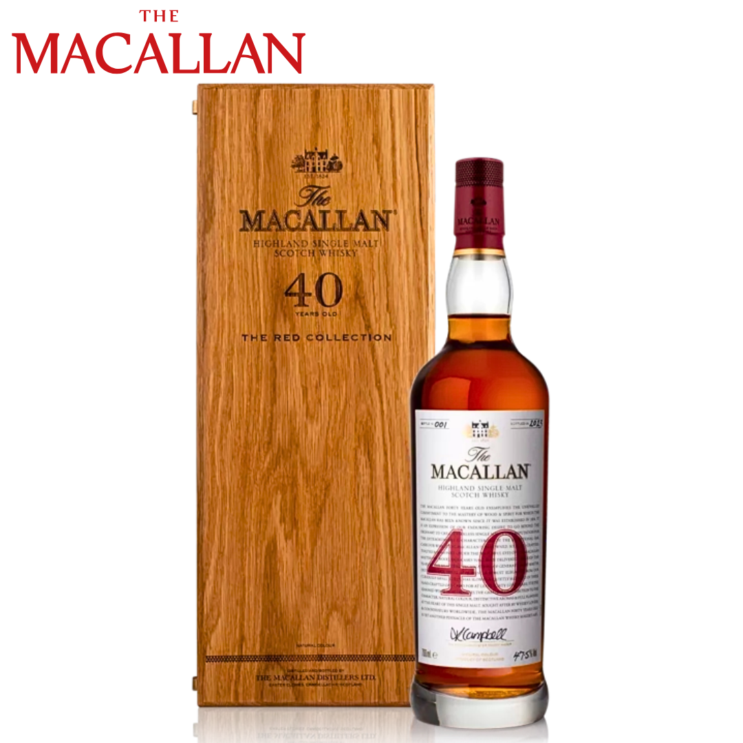 The Macallan Red Collection 40 Years Old single malt Scotch whisky bottle and presentation box