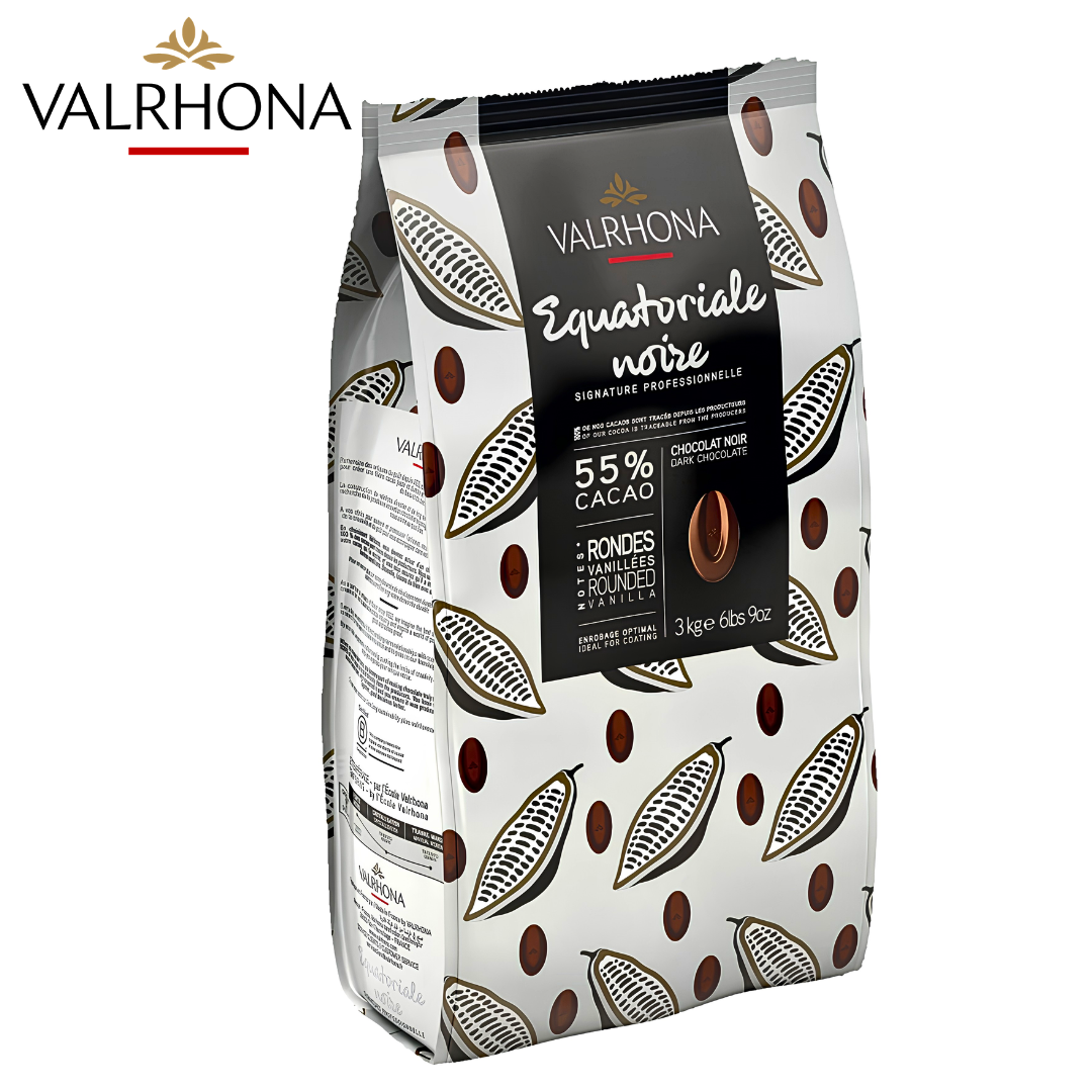 Valrhona Équatoriale Noire 55% dark chocolate couverture fèves in a 3kg professional bag