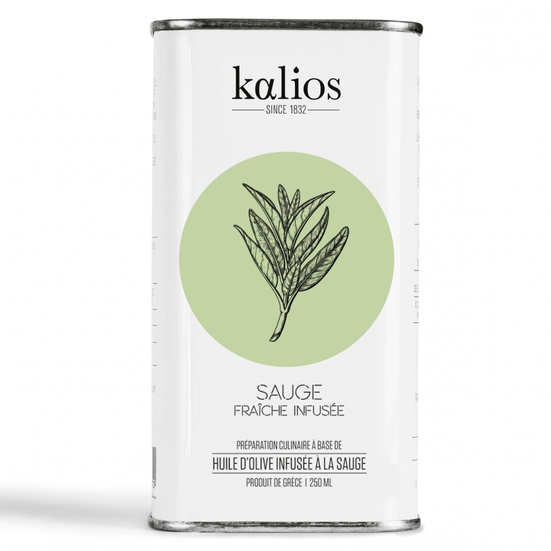 Kalios Late Season Harvest Fresh Sage-Infused Extra Virgin Olive Oil (250ml x 6 tins)