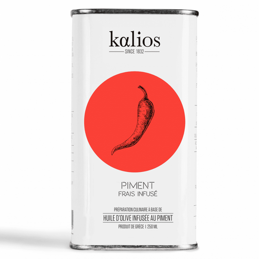 Kalios Late Season Harvest Fresh Chili-Infused Extra Virgin Olive Oil (250ml x 6 tins)