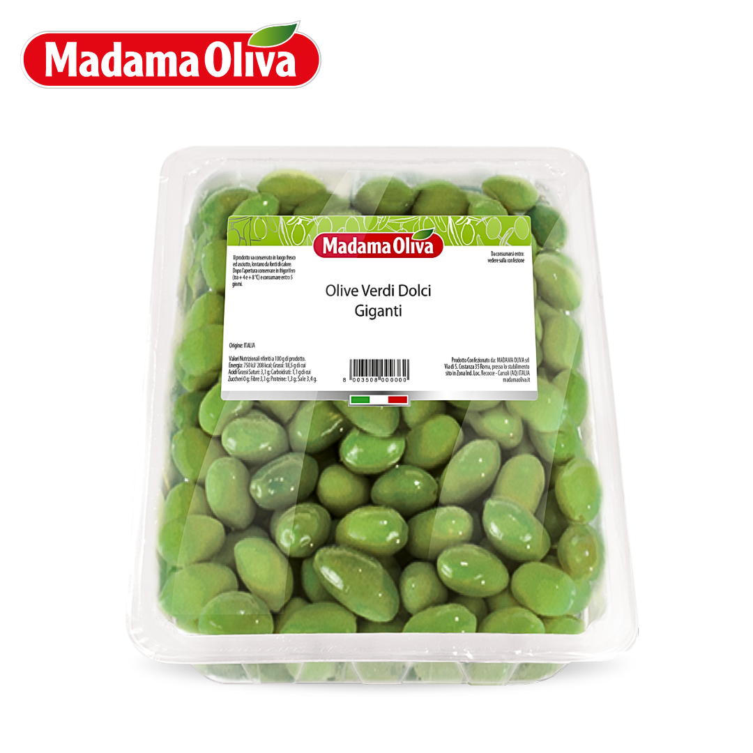 Madama Oliva Pitted Giant Sweet Green Olives 1kg
