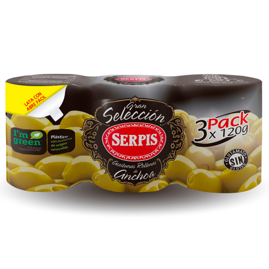 Serpis Gran Selección Green Olives Stuffed with Anchovies (24 x 120g)