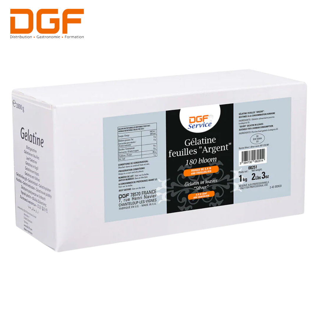 DGF Service Food-Grade Gelatin Leaves - Silver 180 Bloom (2.5g/sheet x 400 sheets/kg)