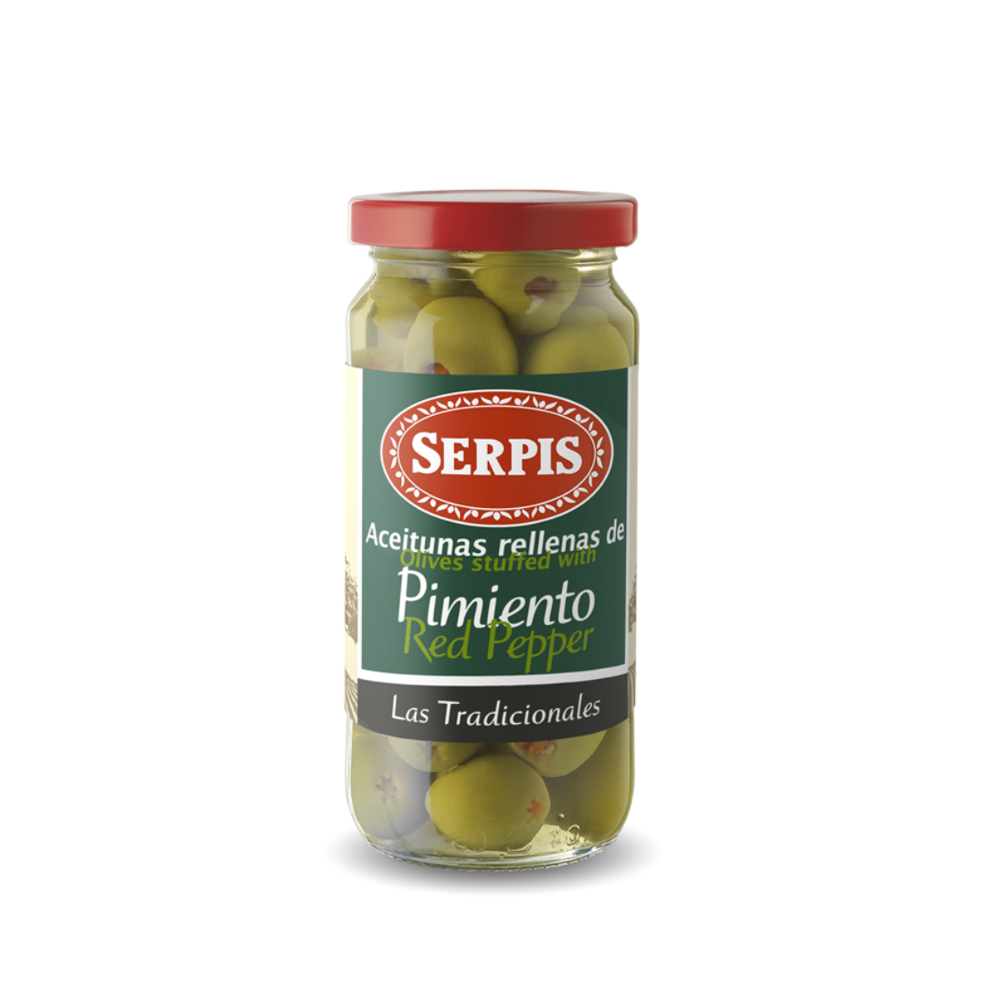 Serpis Green Olives Stuffed with Red Pepper (8 x 235g)