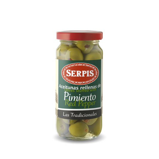 Serpis Green Olives Stuffed with Red Pepper (8 x 235g)