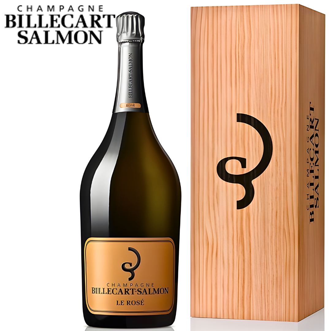 Billecart Salmon Champagne Brut Rosé 3L bottle with wooden crate