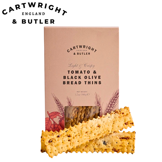 Cartwright & Butler Tomato and Black Olive Bread Thins 100g crisp wheat flatbreads