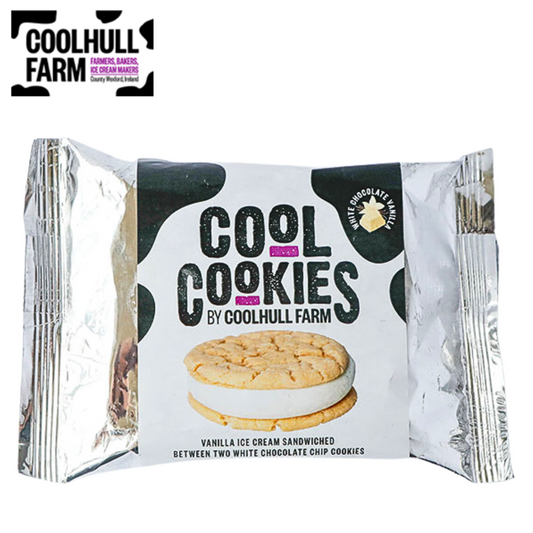 Cool Cookie white chocolate chip cookie with vanilla ice cream sandwich