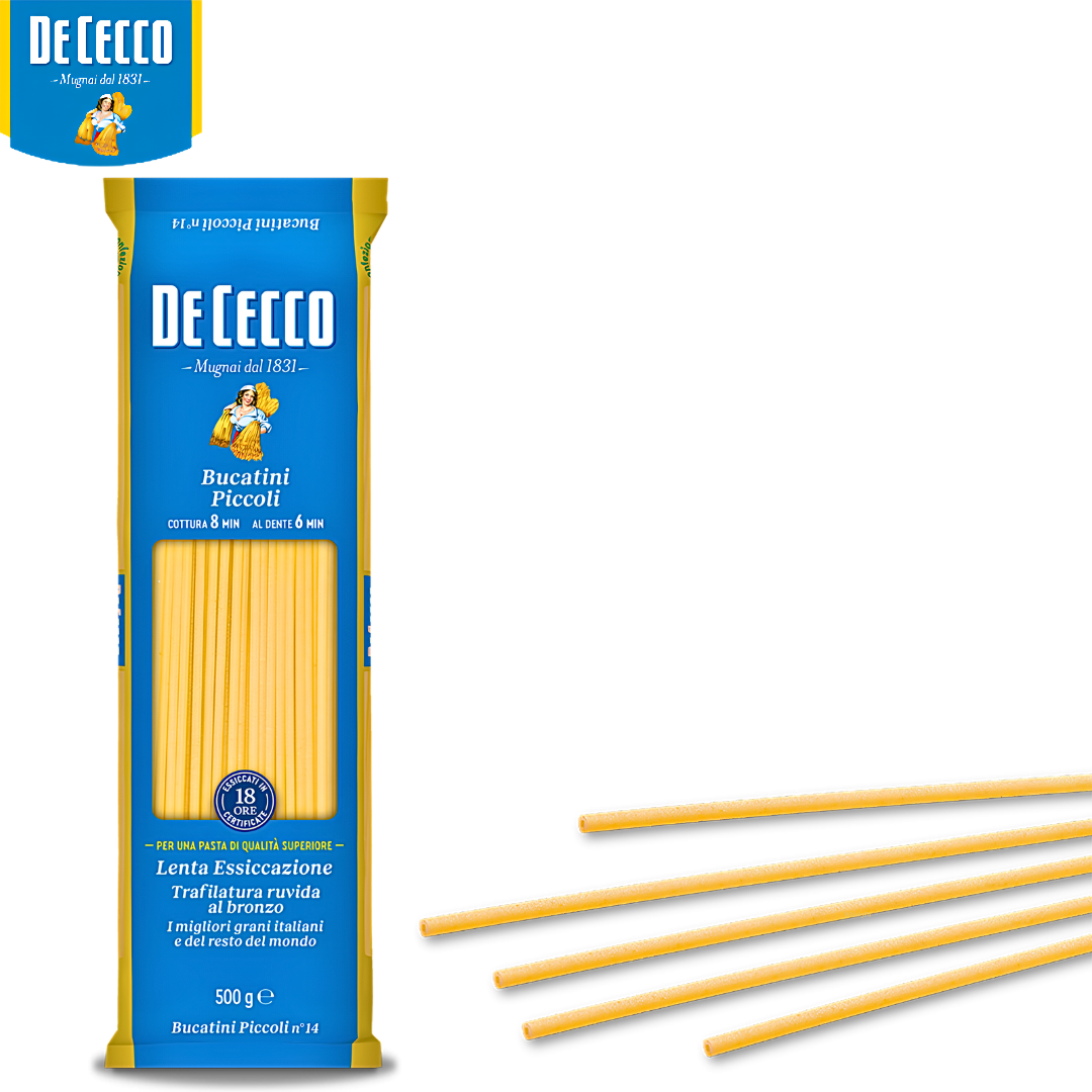 De Cecco Bucatini Piccoli n° 14 Italian durum wheat semolina pasta 500g packaging
