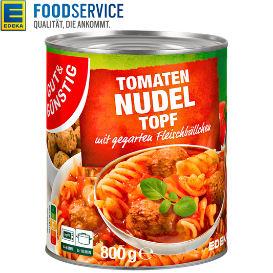 GUT & GÜNSTIG Tomato Pasta Stew with Meatballs 800g Tomaten-Nudeltopf mit Fleischbällchen