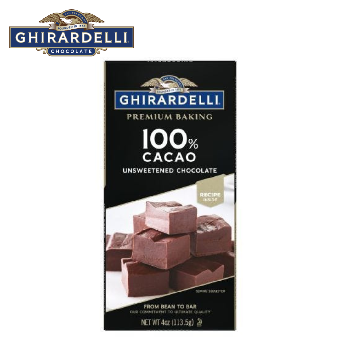 Ghirardelli Unsweetened Chocolate 100% Cacao Baking Bar (Case of 12)