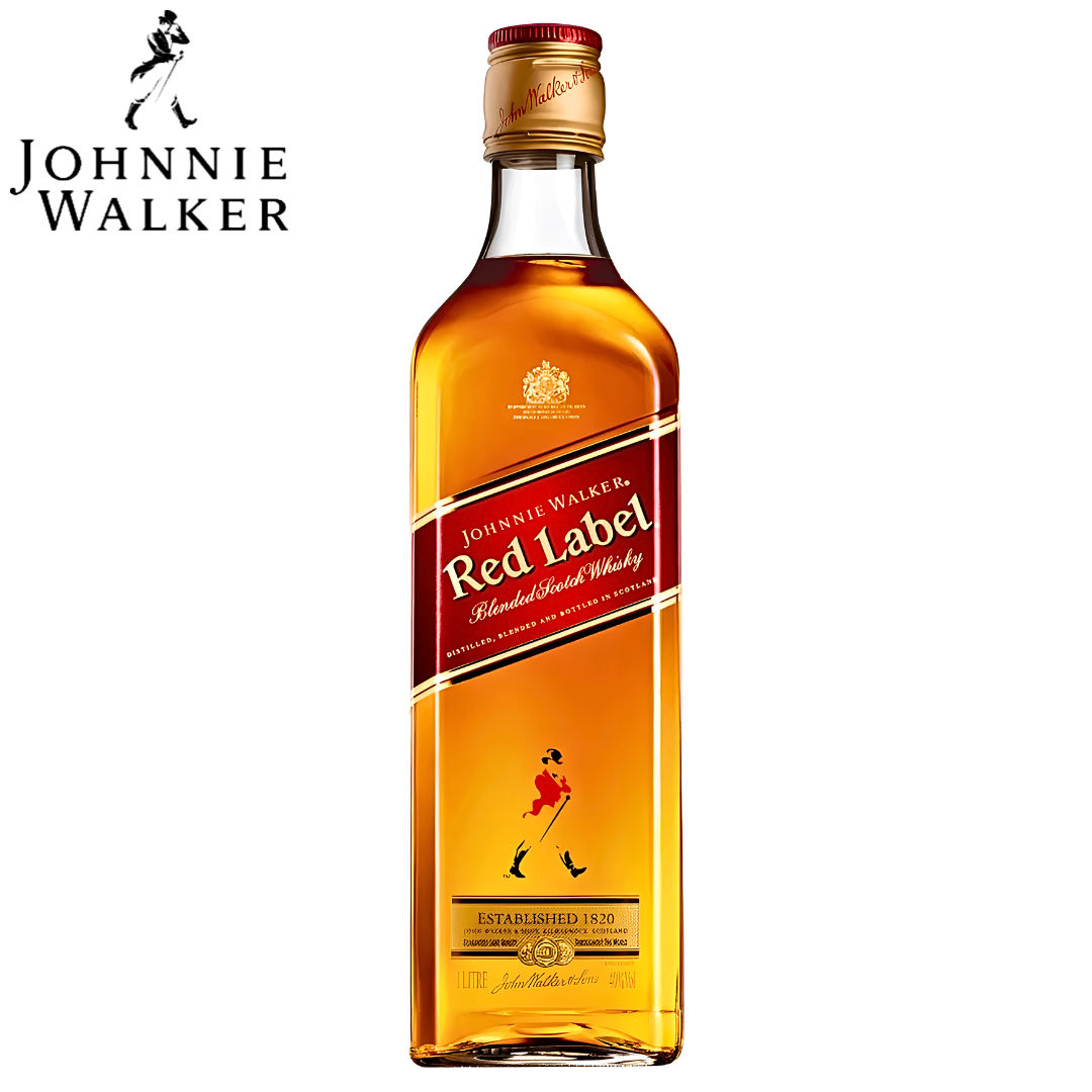 Johnnie Walker Red Label Scotch Whisky bottle with iconic red diagonal label 1L