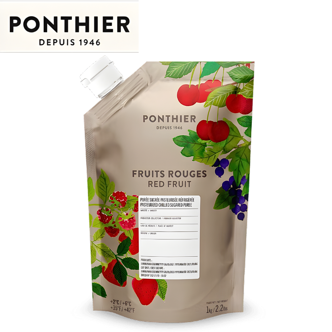 Ponthier red fruits chilled puree 1kg raspberry strawberry blackcurrant morello cherry
