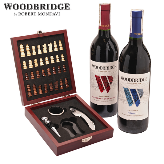 Robert Mondavi Woodbridge wine gift set with chessboard and bar tools