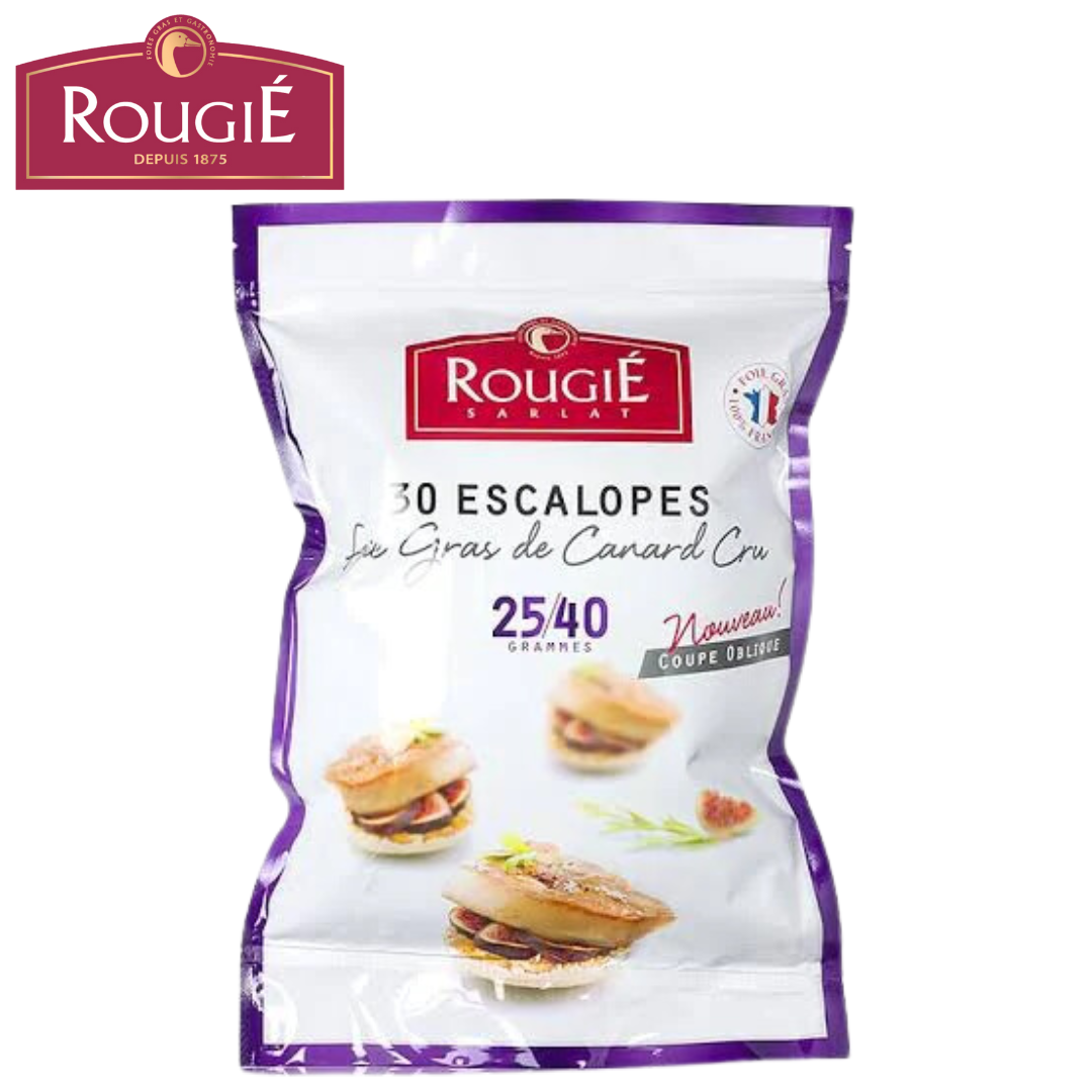 Rougié Duck Foie Gras Slices Escalopes (Cut on the Bias) 25-40g/slice 1kg