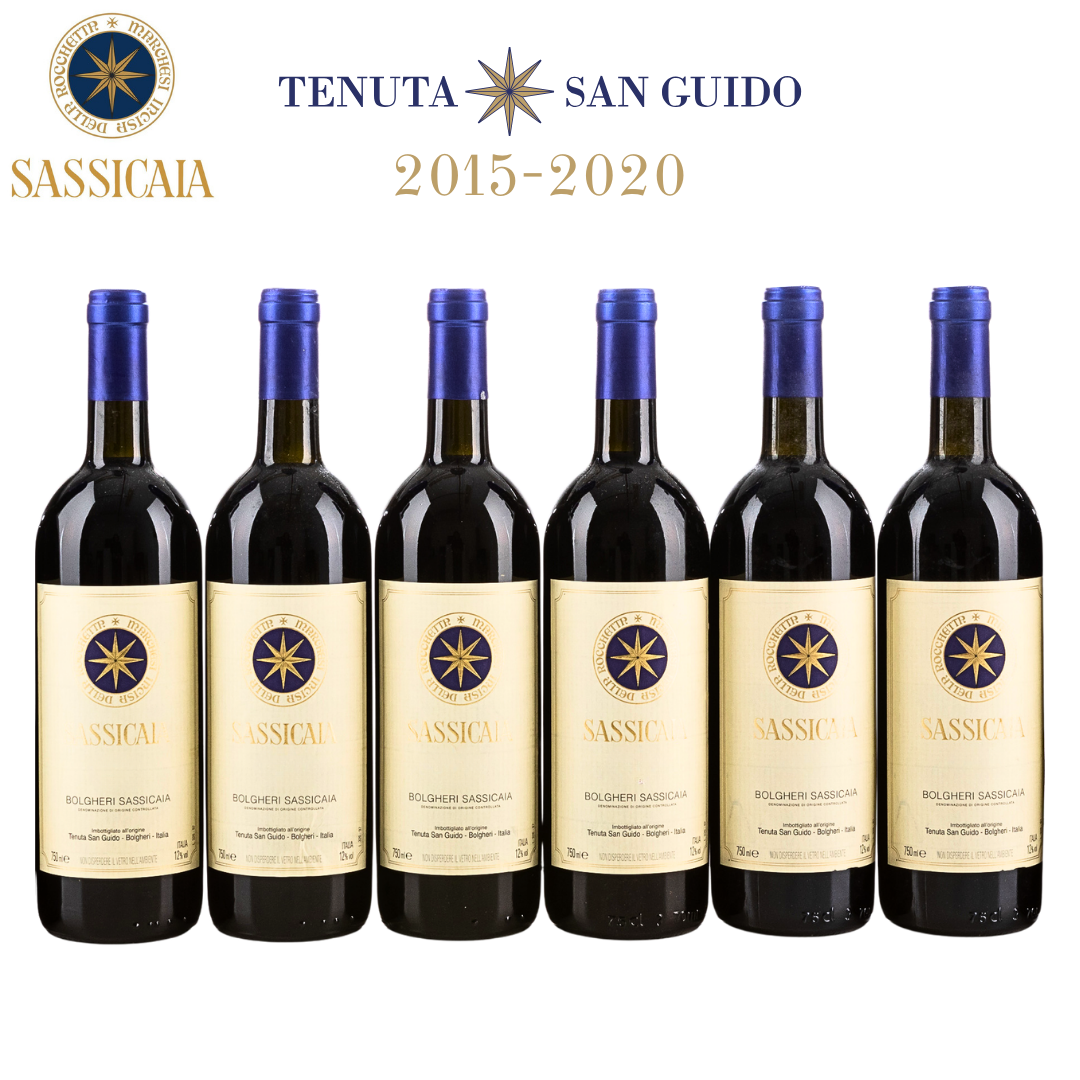 Sassicaia Vertical Collection 2015 2016 2017 2018 2019 2020 Bolgheri bottles