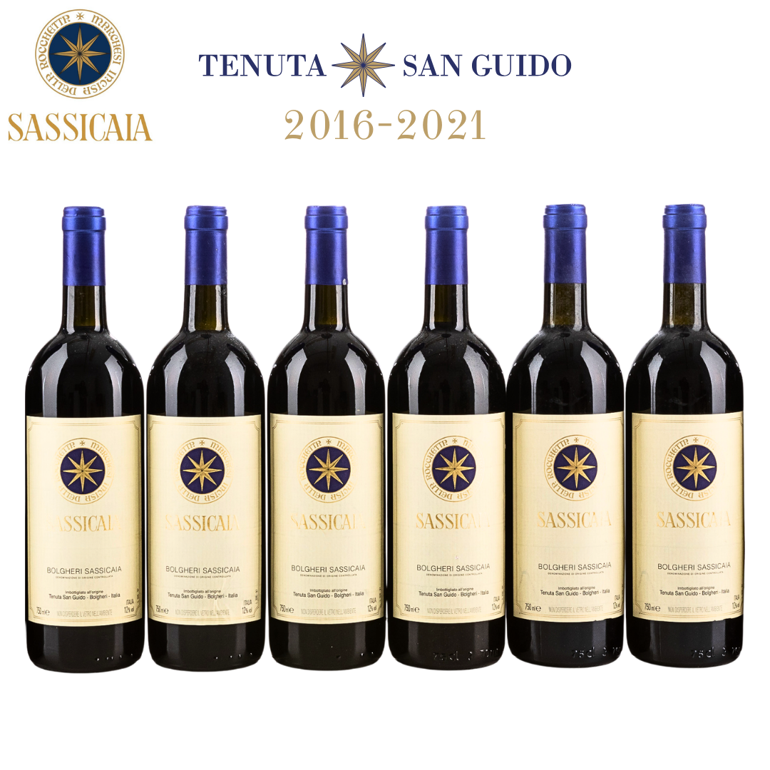 Sassicaia Vertical Collection 2016 2017 2018 2019 2020 2021 Bolgheri bottles
