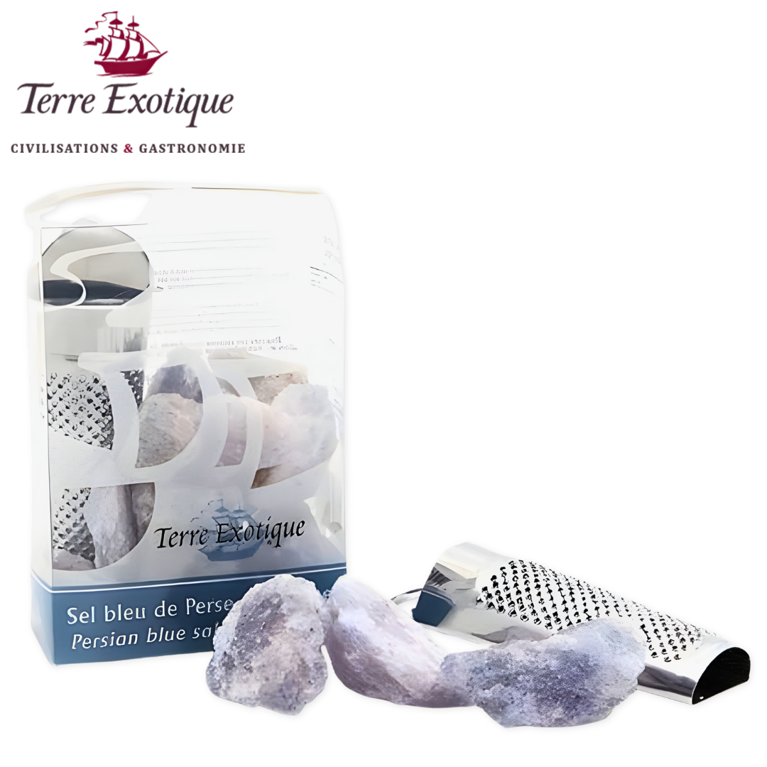 Terre Exotique Persian blue salt crystal with grater rare gourmet salt Iran