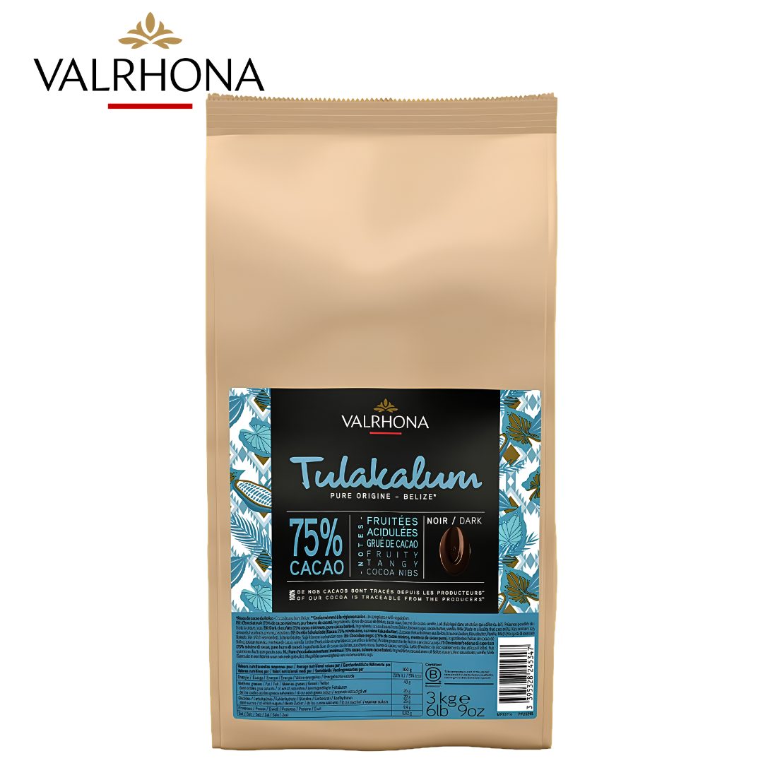 Valrhona Tulakalum 75% single origin Belize dark chocolate couverture 3kg bag