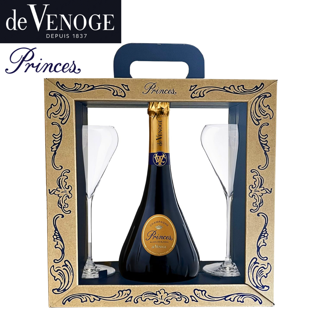 de Venoge Princes Blanc de Blancs Champagne NV 750ml bottle with Coffret Princes & Flûtes