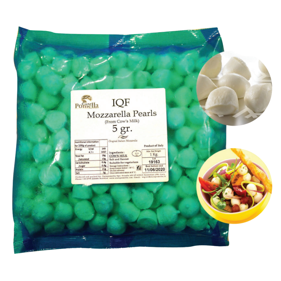 Euro Pomella IQF Cow's Milk Mozzarella 5G Pearl 1kg - 8packs/case