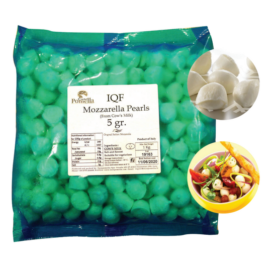 Euro Pomella IQF Cow's Milk Mozzarella 5G Pearl 1kg - 8packs/case